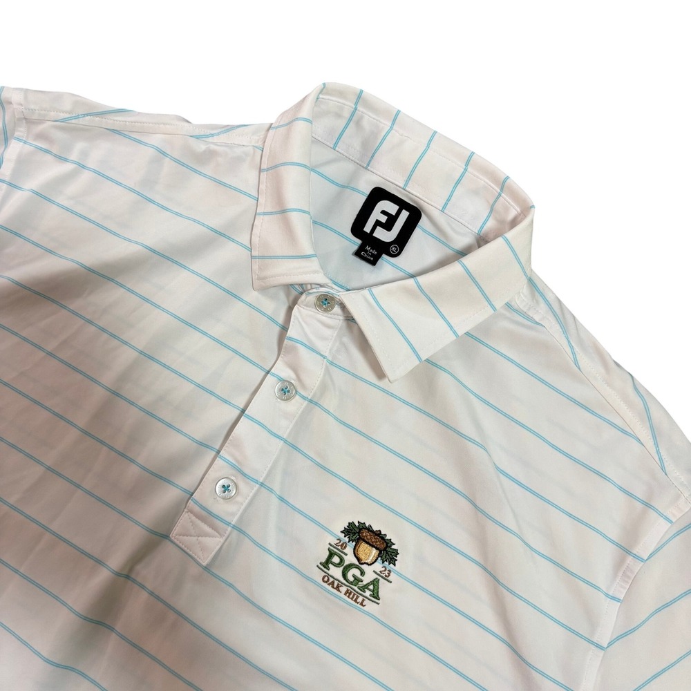 FootJoy 2023 PGA Championship Oak Hill Golf Polo Shirt Mens XL White Blue Stripe